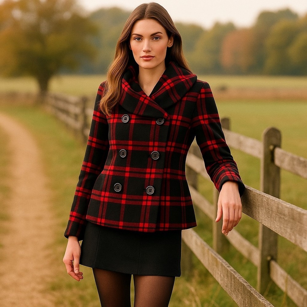 Tribal Wool‎ Blend Tartan Plaid Button Front Chunky Shawl Collar Jacket Sz 4